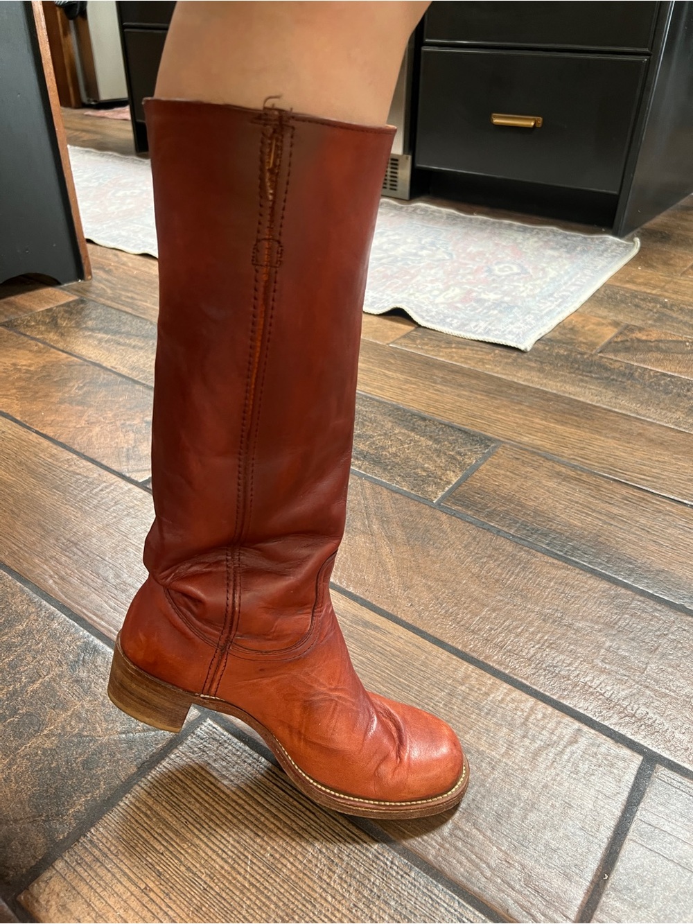 Vintage Black Label - 1970s - Frye Tall Leather Campus Boots - Chestnut Brown - Picture 4 of 13